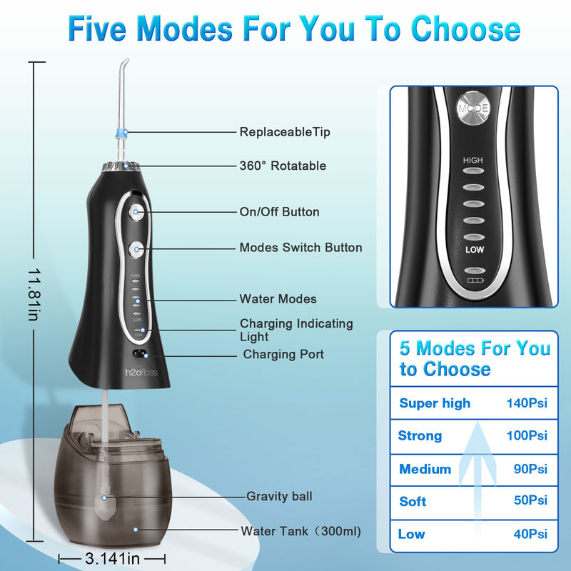 Over 30 Days Battery Operated Water Flosser With 5 Adjustable Work Modes