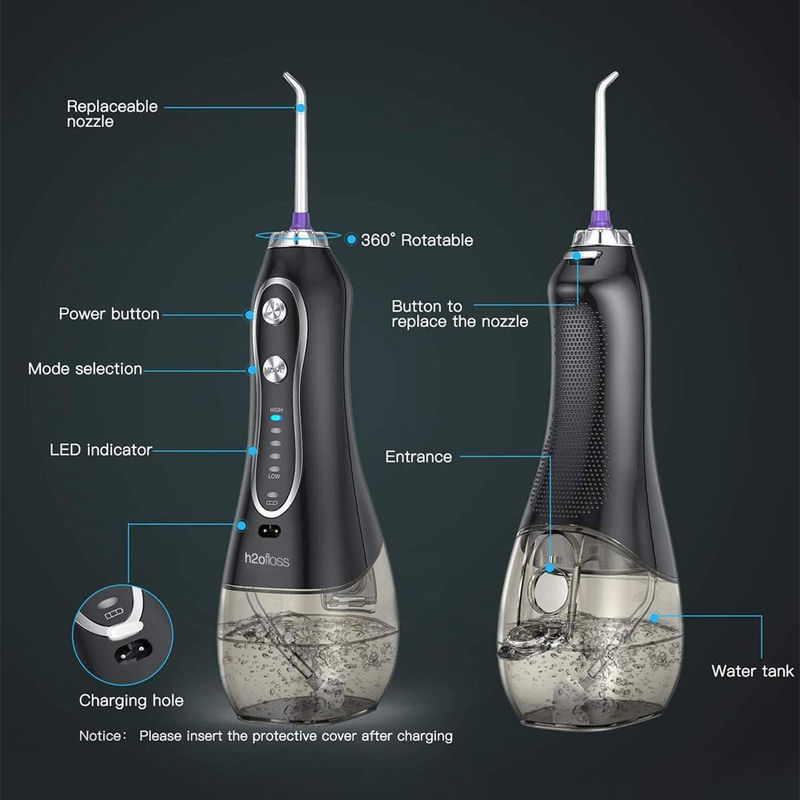 Portable H2Ofloss Water Dental Flosser , Smart Electronic Sonic Mouth Cleaner